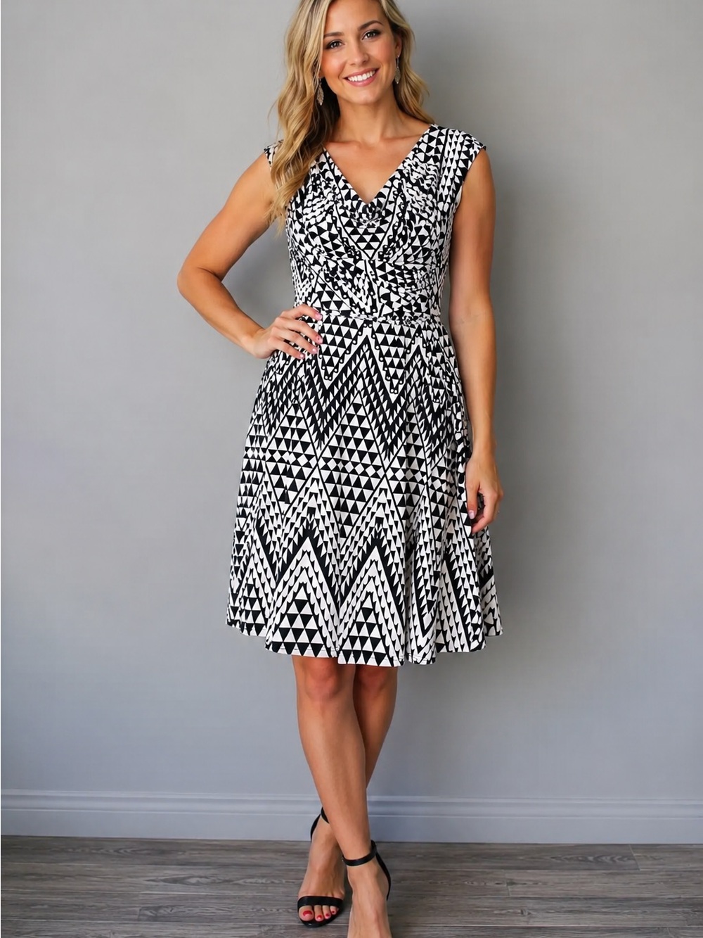 Curations Black White Geometric Dress Size M Made in USA